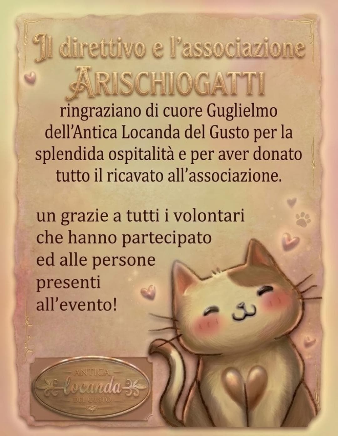 Ringraziamento per la serata all'Antica Locanda del Gusto